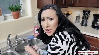 Fucking my busty MILF stepmom while she's doing dishes.