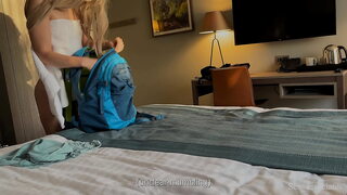 Stepmom shares the bed and her ass with a stepson.