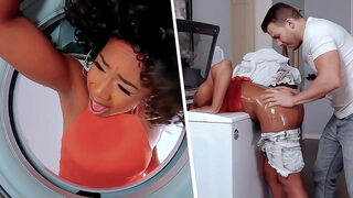 Touching my girlfriend's black smock stuck in the washing machine - MILFed.