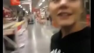Horny teen girlfriend sucking in a public store.