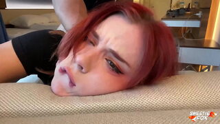 Redhead hard fucking and deep blowjob - cum in mouth.