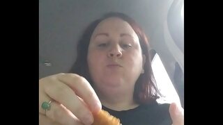 Chubby BBW eats in car while getting hit on by stranger.