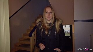 German Scout - First anal sex for teen Chanie with mega natural tits at street casting.