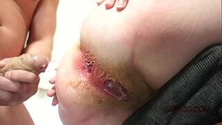 Used up slut Lora gets her hairy pussy and asshole smashed in.
