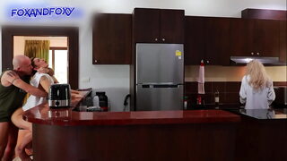 Almost caught surprise anal creampie ass fucking close to mother-in-law cooking breakfast.